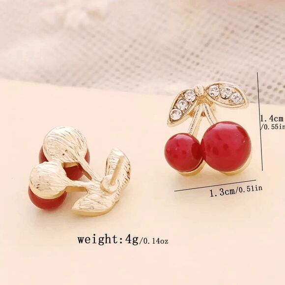 Diamond Cherry Stud Earrings - Picture 5 of 6